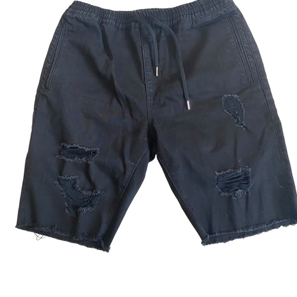 STAMPD Black denim distressed jeans ripped size XL pull on elastic waist - Picture 3 of 10